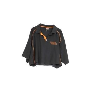 Cropped Black and Orange Harley Davidson Collard Shirt